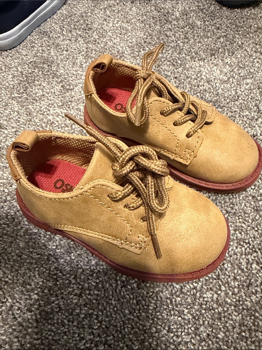 OshKosh B'gosh Tan Suede Lace-Up Kids Shoes with Red Sole
